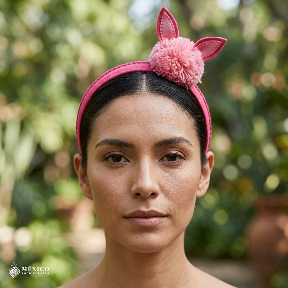 Pink Mexican Pompom Headband – Small Felt Ear Accessory for Girls - Artisan